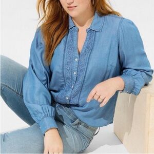 Torrid Womens Chambray Button Up Shirt Size 2X Cottagecore Western Prairie Lace